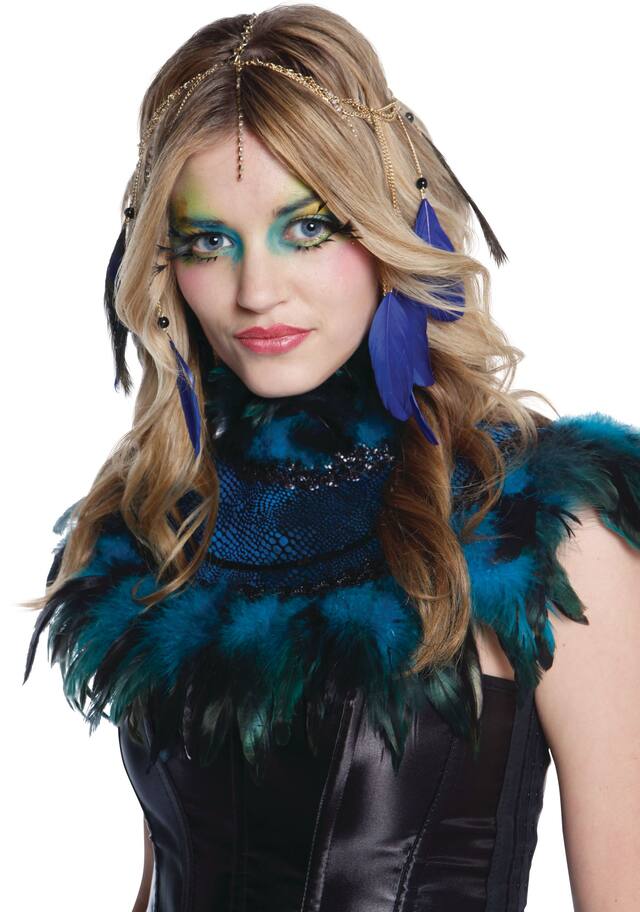 Peacock Feather Sequin Collar, Adult Front_Angled_Left