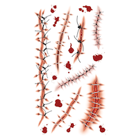 Fake Stitches Wound Temporary Tattoos, Red, 14-pk, Wearable Favours  for Halloween Front_Flat