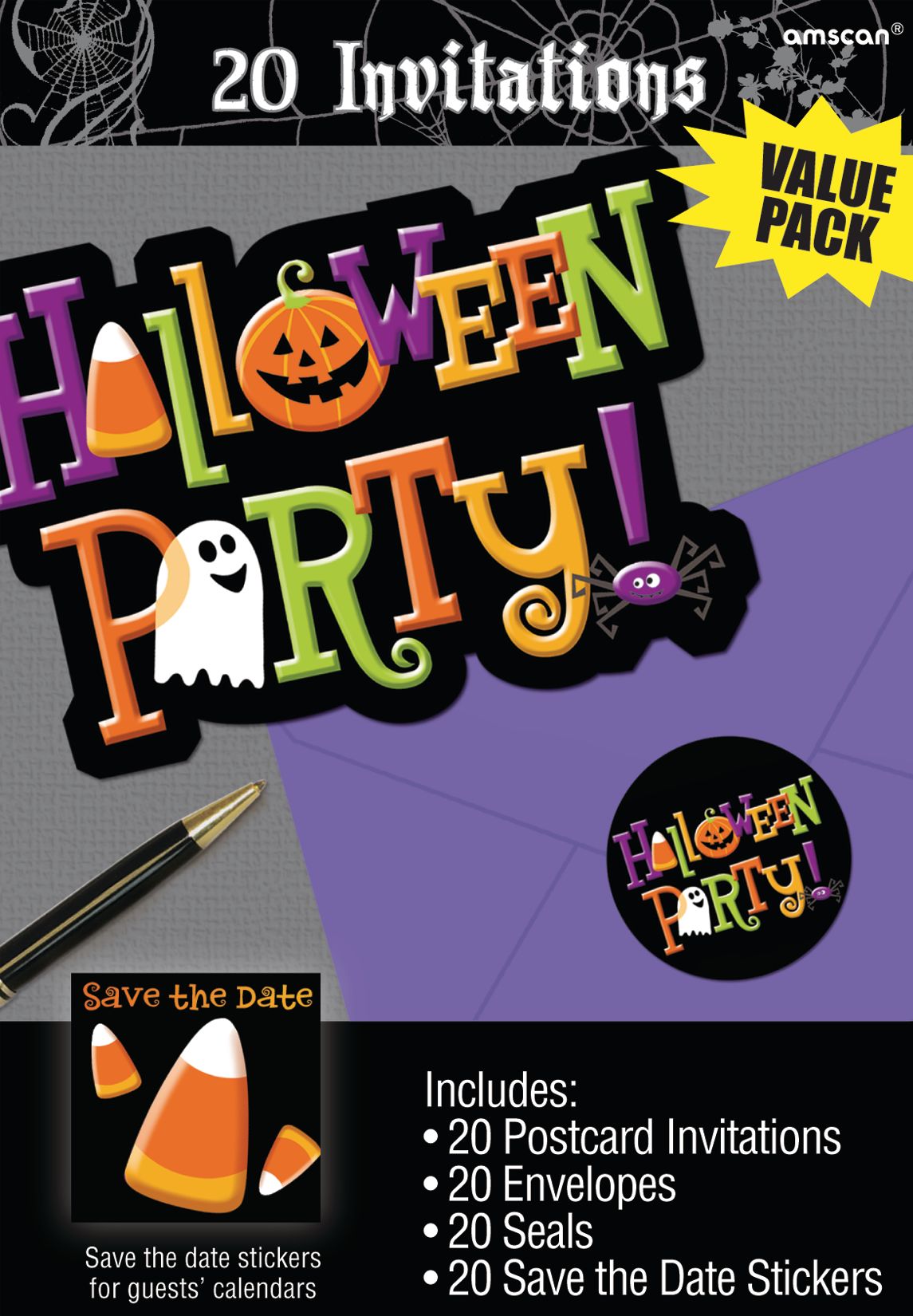 Halloween Party Postcard Invitations, 20-pcs Front_Flat
