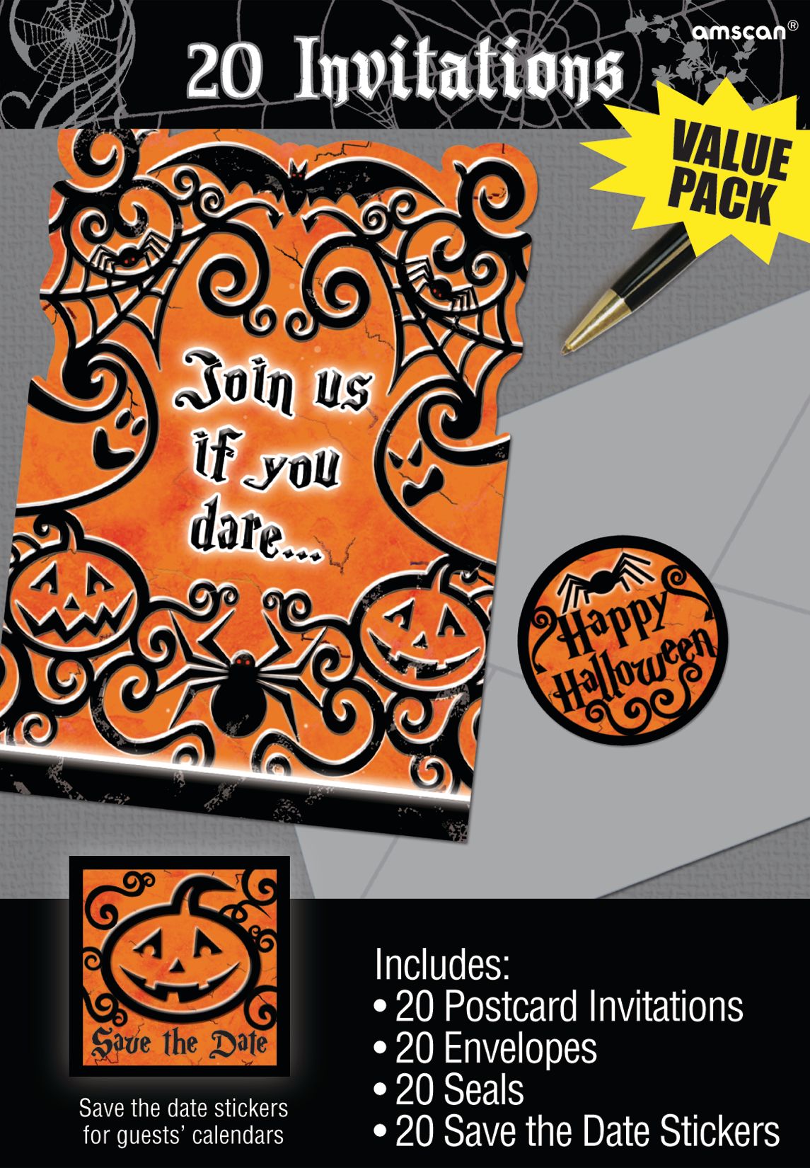 Gothic Greetings Halloween Invitations, 20-pk Front_Flat