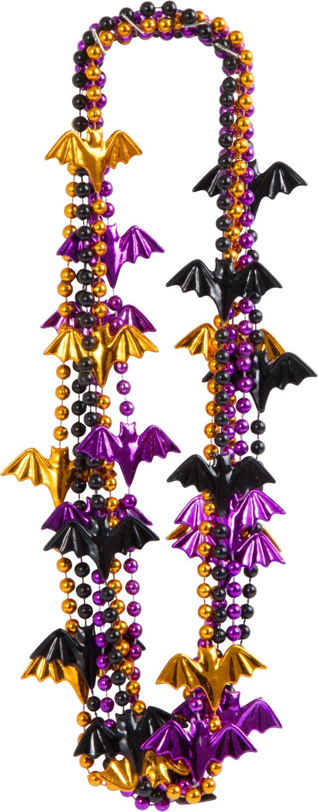 Bat Plastic Bead Necklace Favours, Purple/Orange/Black, 31-in, 6-pk, for Halloween Front_Flat