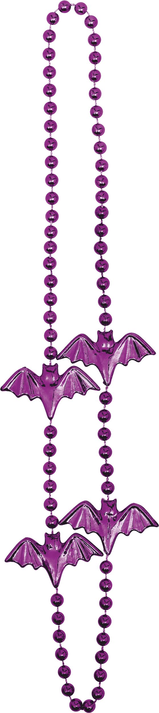 Bat Plastic Bead Necklace Favours, Purple/Orange/Black, 31-in, 6-pk, for Halloween Front_Flat