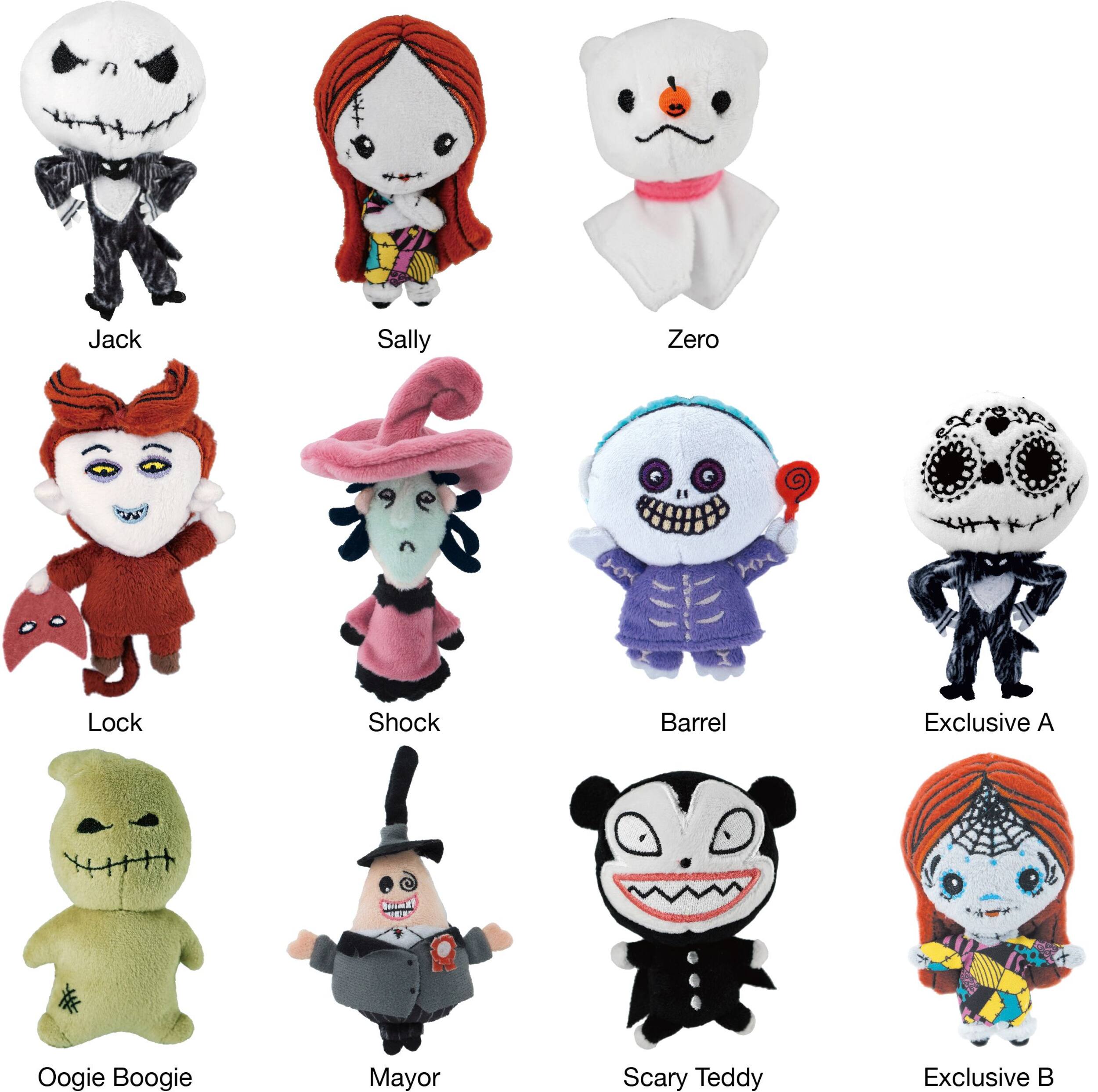 Disney The Nightmare Before Christmas Jack Skellington/Sally/Zero Assorted Mystery Pack Plush Keychain Favours, Multi-Coloured, 5-in, for Halloween Front_Flat