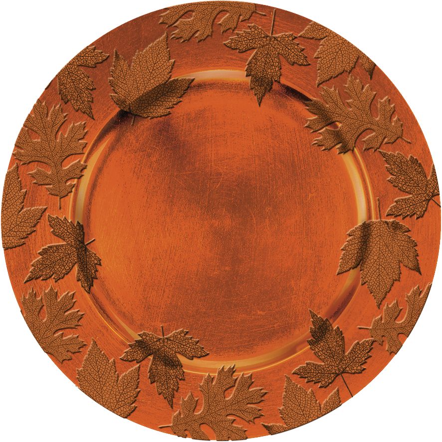 Fall Embossed Round Plastic Charger, Orange, 14-in Overhead_Flat