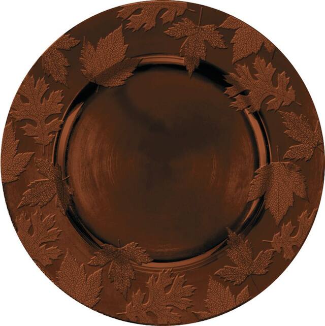 Brown Embossed Round Plastic Charger Overhead_Flat
