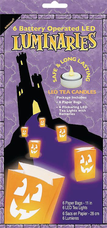Jack-O'-Lantern LED Tea Light Luminaries Pumpkins with Paper Bags, Orange, 11-in, 6-pk, Flickering Effect Indoor/Outdoor Decoration for Halloween Front_Flat