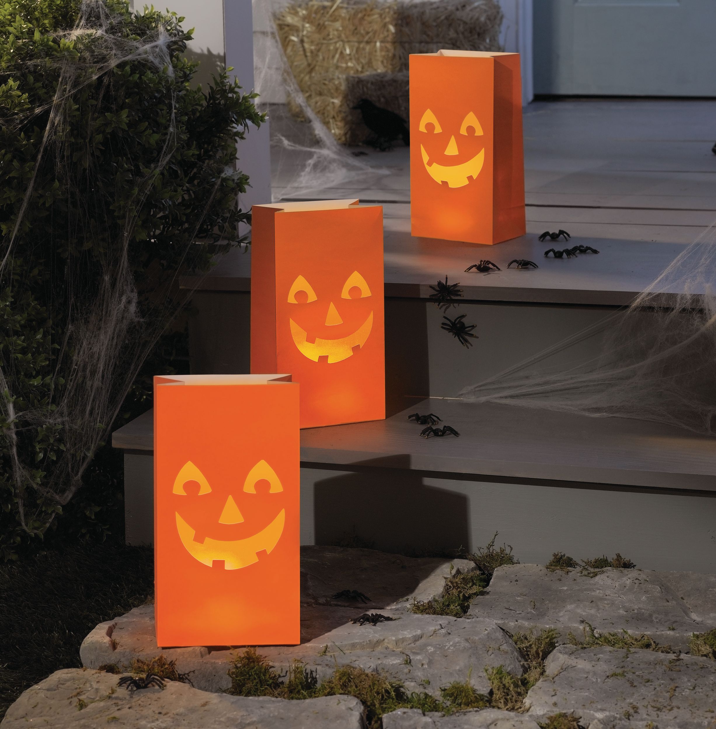 Jack-O'-Lantern LED Tea Light Luminaries Pumpkins with Paper Bags, Orange, 11-in, 6-pk, Flickering Effect Indoor/Outdoor Decoration for Halloween Composite_or_Mixed