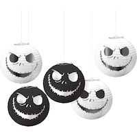 Disney The Nightmare Before Christmas Jack Skellington Hanging Paper Lanterns, Black/White, 5-in, 5-pk, Indoor Decoration for Halloween Front_Flat