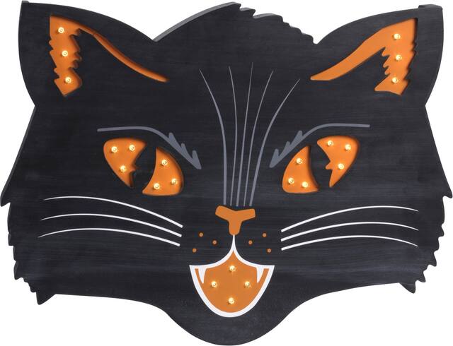 Affiche lumineuse de chat noir, 13 po, décoration intérieure/extérieure pour l'Halloween Front_Flat