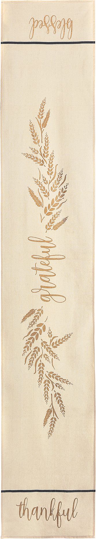 Chemin de table réutilisable en tissu Grateful Blesses Thankful, beige, 13 x 72 po, décoration de table pour l'Action de grâce Overhead_Flat