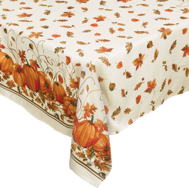 Pumpkin & Leaves Fabric Tablecloth CloseUp