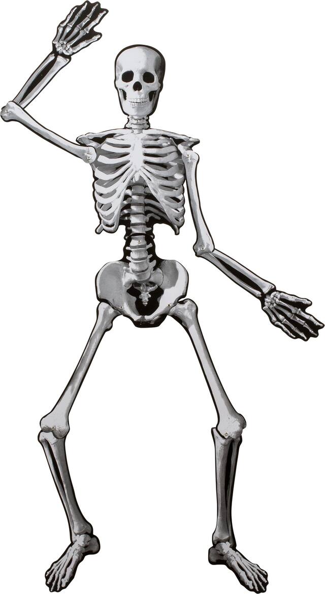 Découpe articulée en papier de squelette, blanc, 53 po, décoration intérieure pour l'Halloween Front_Flat