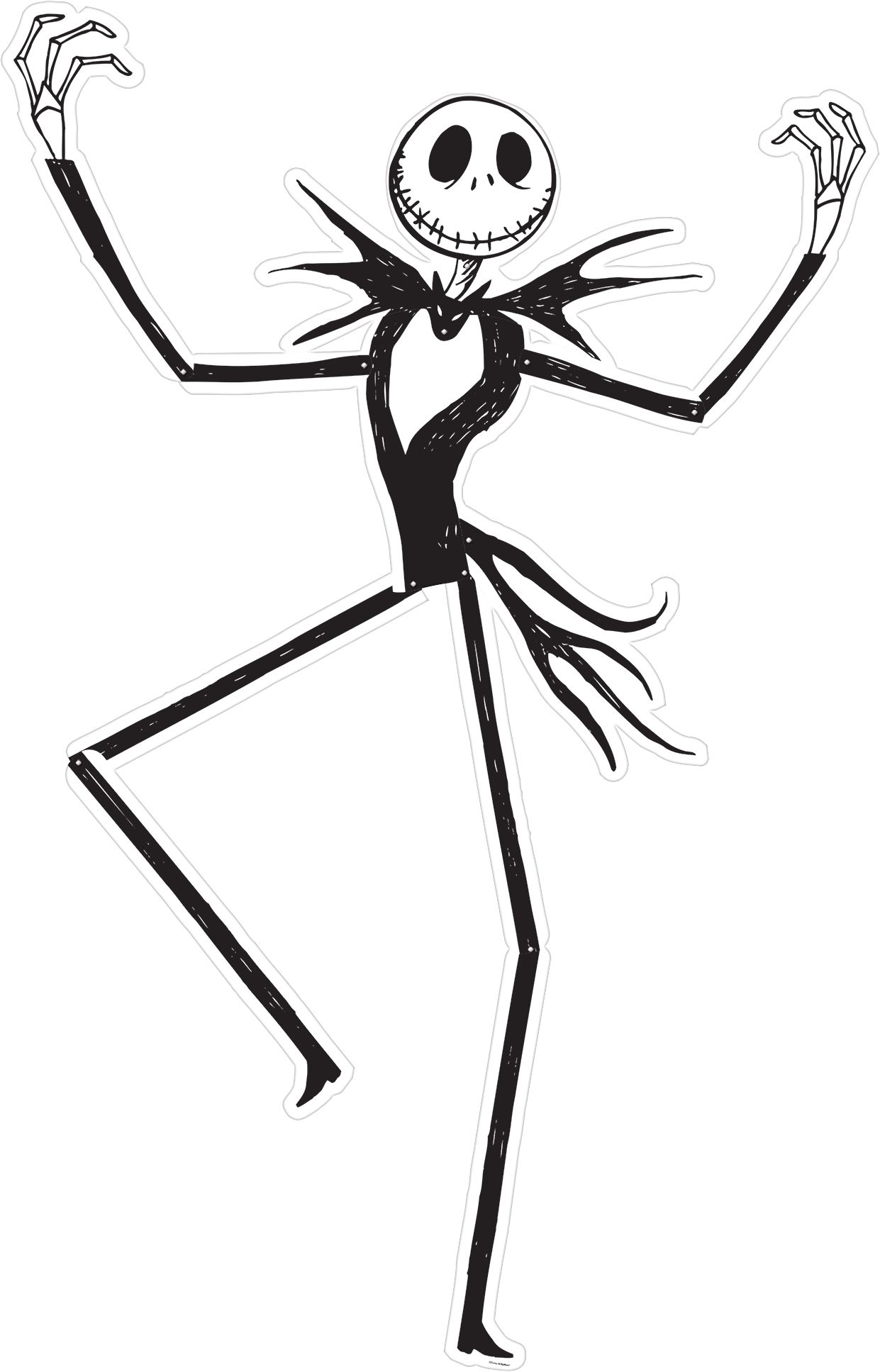 Découpe articulée en papier de Jack Skellington, Disney L'Étrange Noël de monsieur Jack, noir/blanc, 49 po, décoration intérieure/extérieure pour l'Halloween Front_Flat