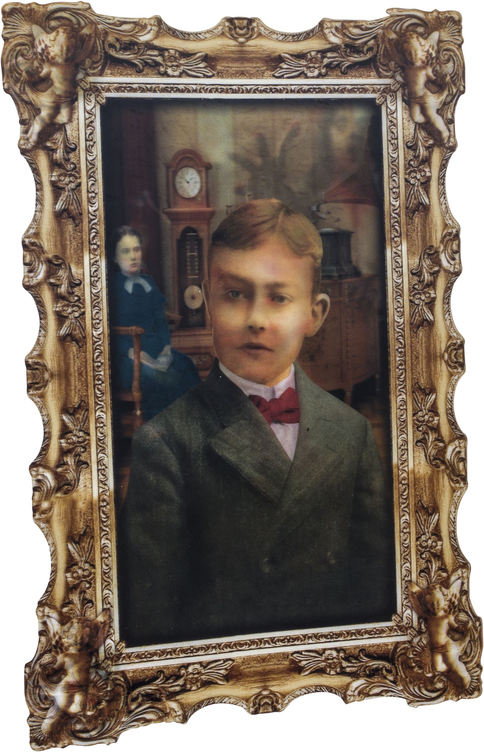 Zombie Boy  Lenticular Portrait Haunted House Wall Moving Illusion, Multi-Coloured, 16.5-in, Indoor/Outdoor Decoration for Halloween Front_Angled_Right