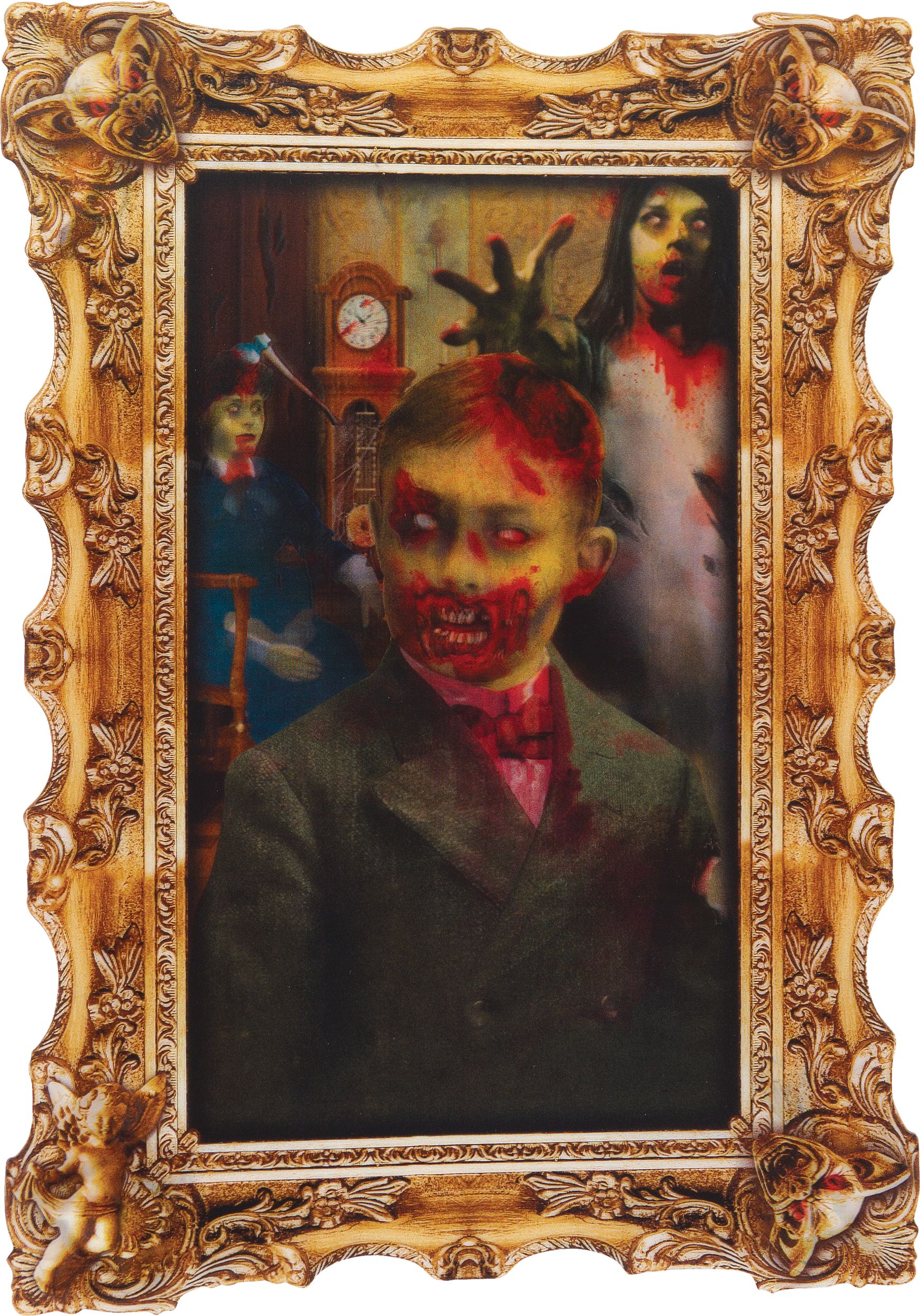 Zombie Boy  Lenticular Portrait Haunted House Wall Moving Illusion, Multi-Coloured, 16.5-in, Indoor/Outdoor Decoration for Halloween Front_Flat