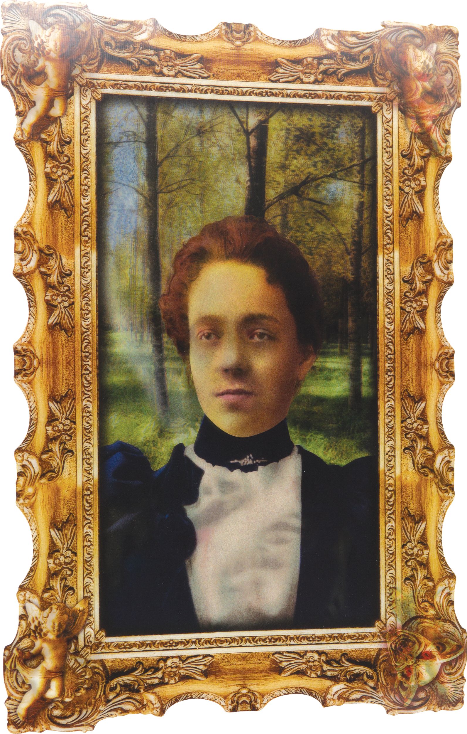 Zombie Girl Lenticular Portrait Haunted House Wall Moving Illusion, Multi-Coloured, 16.5-in, Indoor/Outdoor Decoration for Halloween Front_Angled_Right