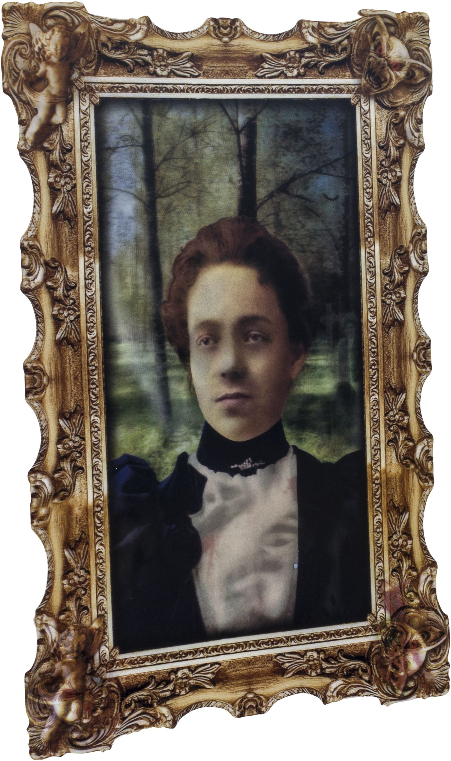 Zombie Girl Lenticular Portrait Haunted House Wall Moving Illusion, Multi-Coloured, 16.5-in, Indoor/Outdoor Decoration for Halloween Front_Angled_Right