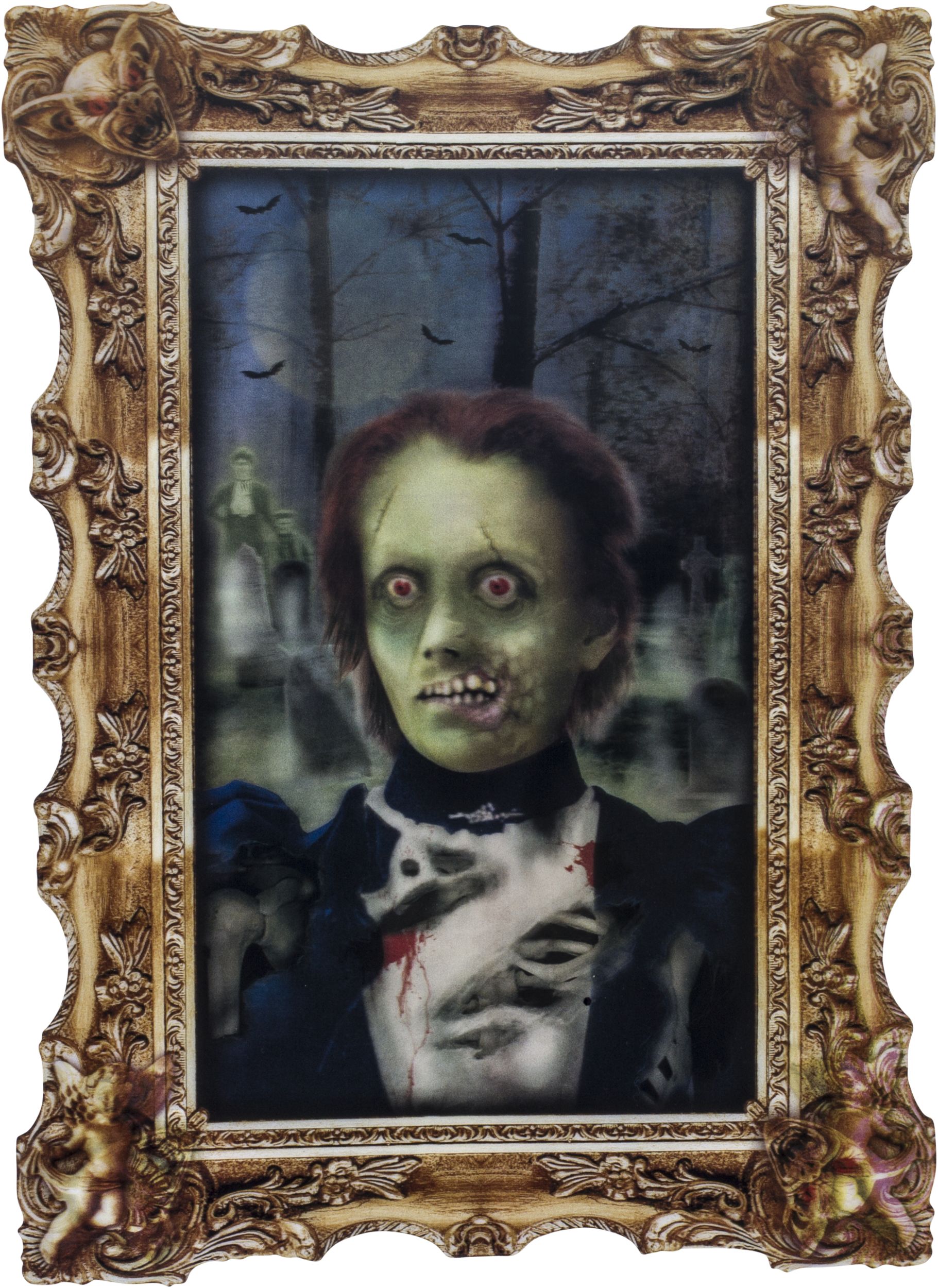 Zombie Girl Lenticular Portrait Haunted House Wall Moving Illusion, Multi-Coloured, 16.5-in, Indoor/Outdoor Decoration for Halloween Front_Flat