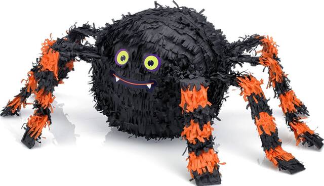 Orange & Black Spider Pinata Halloween Décor Front_Angled_Left