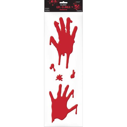 Asylum Bloody Hands Gel Cling Halloween Decoration Decals, 5-pc