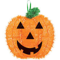 Jack-O'-Lantern Hanging Pumpkin Tinsel Prop, Orange, 12-in, Indoor Decoration for Halloween Front_Flat