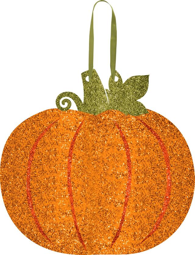 Glitter Hanging Pumpkin Sign, Orange, 11.5-in, Indoor/Outdoor Decoration for Fall Front_Flat