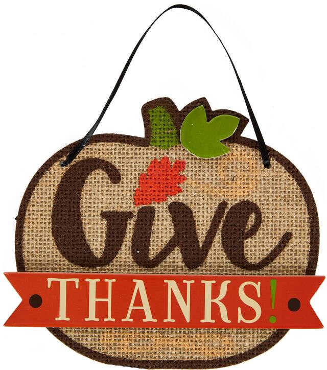 Affiche en jute à suspendre Give Thanks, multicolore, 5 po, décoration intérieure/extérieure pour l'Action de grâce Front_Flat