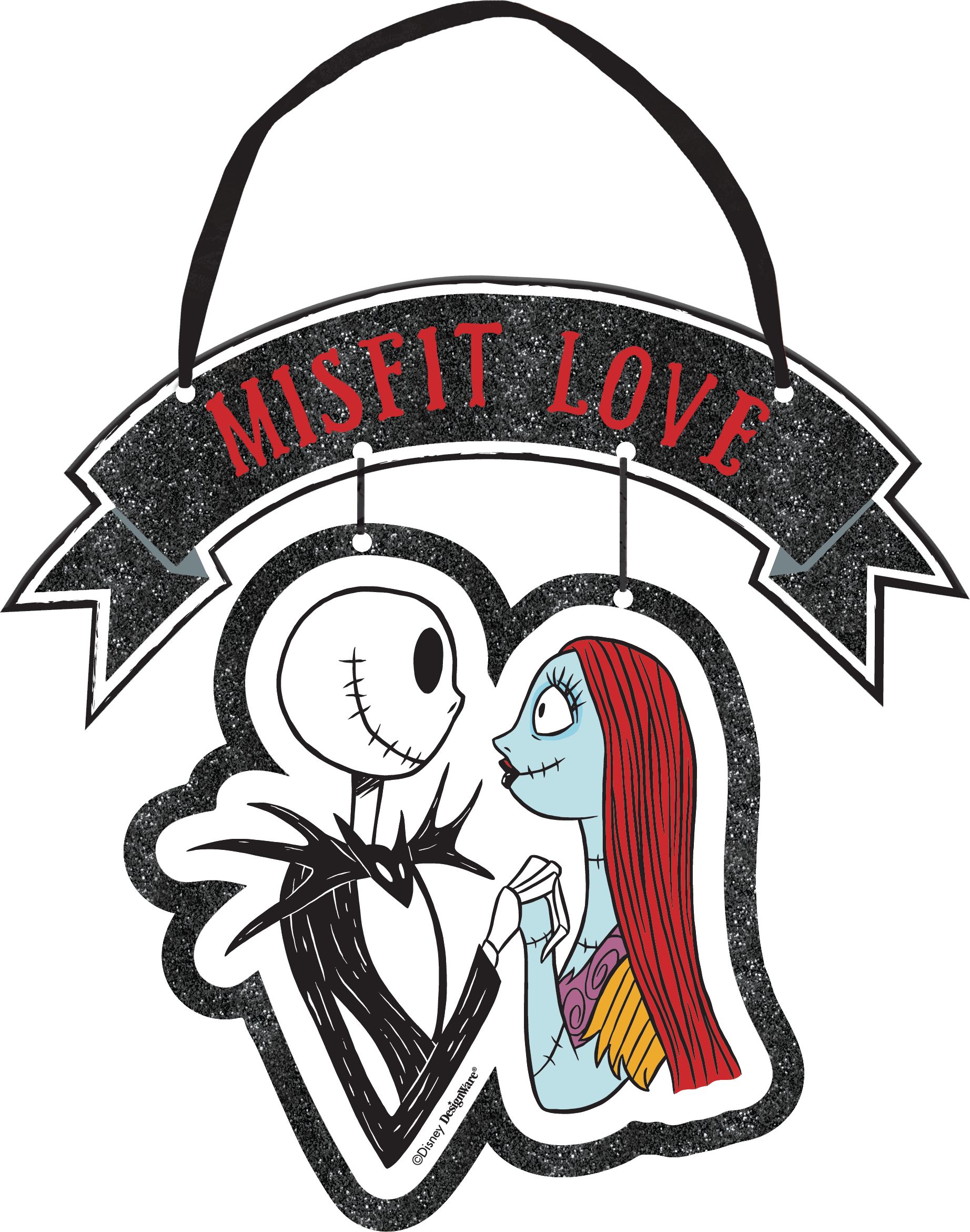 Disney The Nightmare Before Christmas "Misfit Love" Jack Skellington & Sally Hanging Mini Glitter Sign, Multi-Coloured, 6-in, Indoor/Outdoor Decoration for Halloween Front_Flat