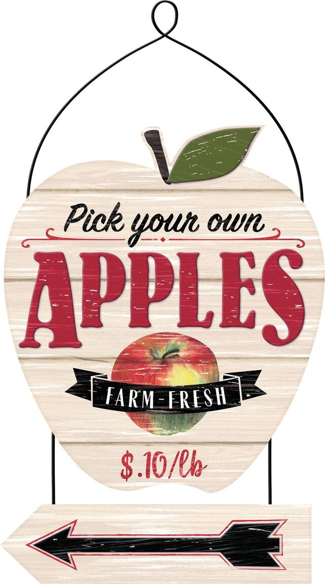 "Pick Your Own Apples" Stacked Hanging Sign, Multi-Coloured/Wood, 15.2-in, Indoor/Outdoor Decoration for Fall Front_Flat