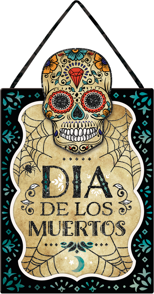"Dia De Los Muertos" Skull Hanging Sign, MultiColoured, 16 34in