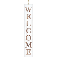 "Welcome" Hanging Sign, White/Brown, 5-ft, Indoor/Outdoor Decoration for Fall Front_Flat