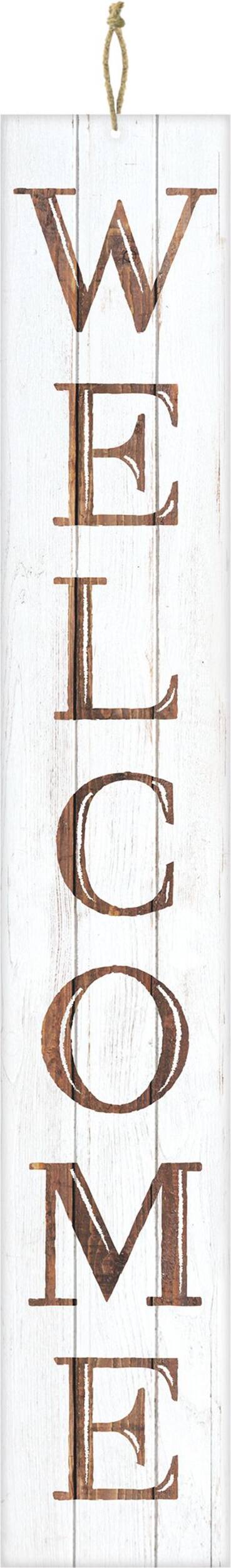 "Welcome" Hanging Sign, White/Brown, 5-ft, Indoor/Outdoor Decoration for Fall Front_Flat