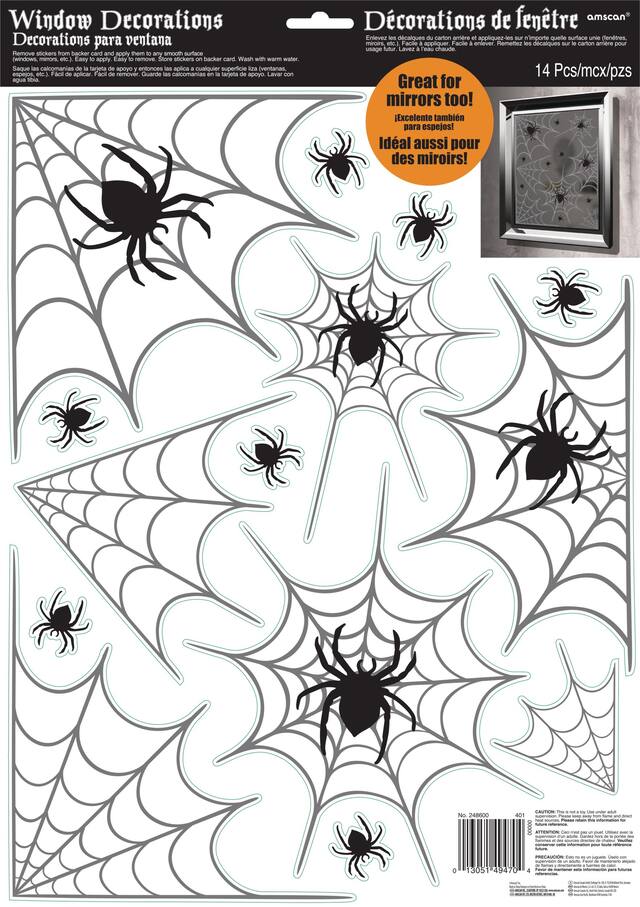 Classic Halloween Spider Web Wall Decal - Removable PVC Sticker, Static Cling * Living Room, Bedroom, Entryway Decor, Halloween Home Decor