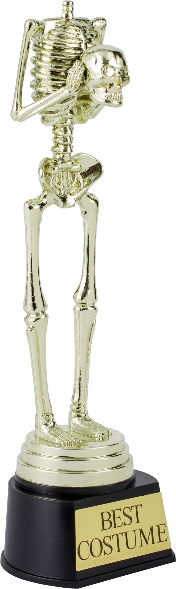 "Best Costume" Skeleton Trophy Favour, Gold, 9.5-in, for Halloween Front_Angled_Right