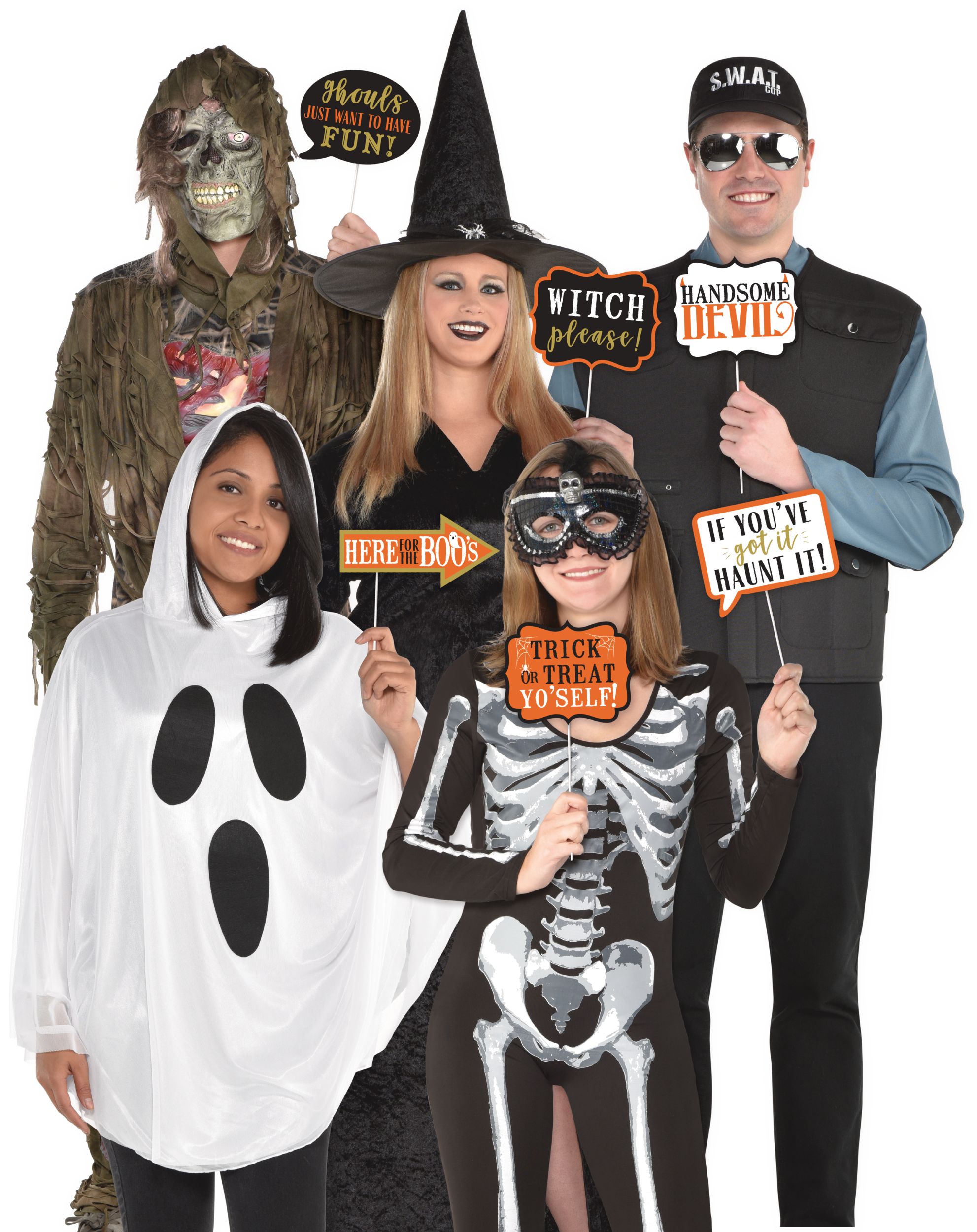 "Here for the Boo's" Wicked Photo Booth Props, Black/Orange, 5.5-in, 13-pk, for Halloween Front_Flat