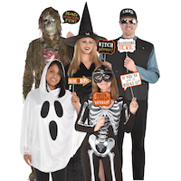 "Here for the Boo's" Wicked Photo Booth Props, Black/Orange, 5.5-in, 13-pk, for Halloween Front_Flat