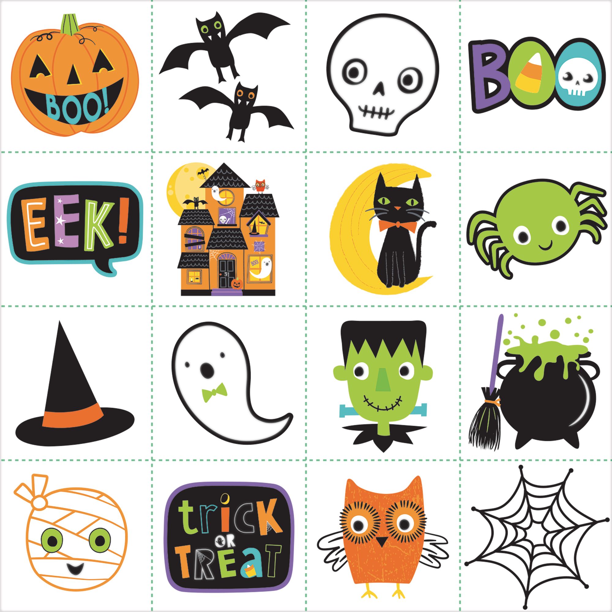 Cat/Skeleton/Ghost Bingo Game, Multi-Coloured, 7-in, 16-pk, for Halloween Front_Flat