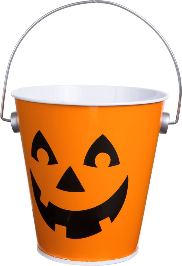 Jack-O'-Lantern Halloween Metal Pail, 4.5-in Front_Angled_Left