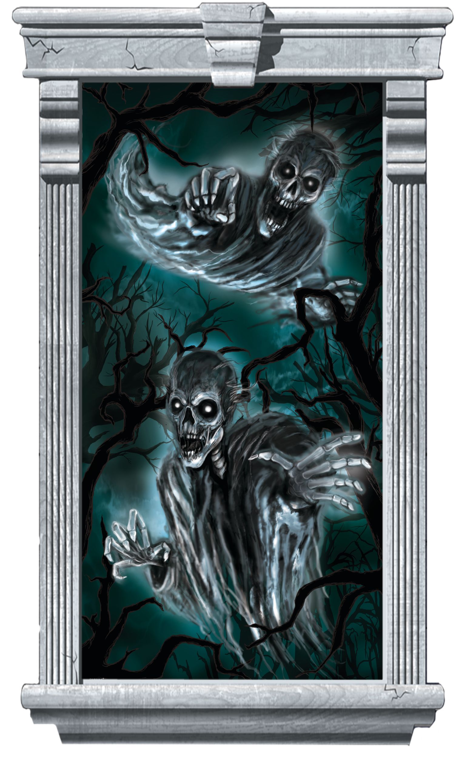 Ghouls Haunted Forest Silhouette Window Posters, Black/Green, 65-in, 2-pk, Indoor Decoration for Halloween Front_Flat