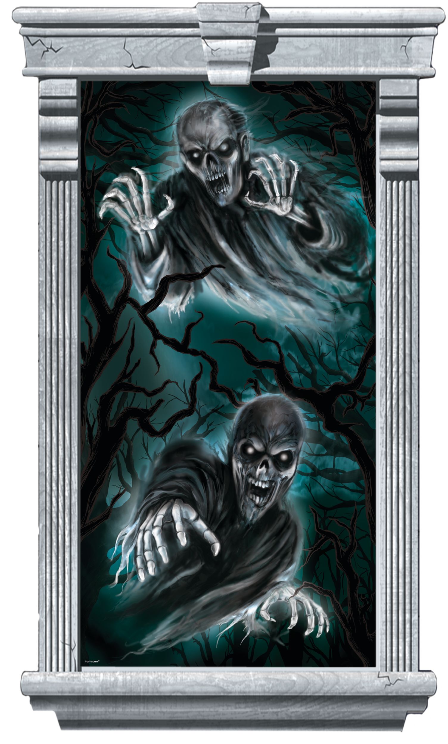 Ghouls Haunted Forest Silhouette Window Posters, Black/Green, 65-in, 2-pk, Indoor Decoration for Halloween Front_Flat
