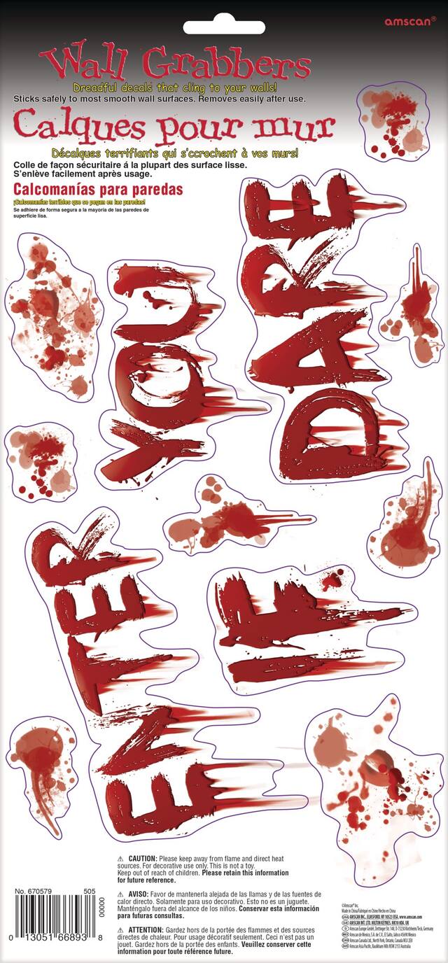 "Enter If You Dare" Assorted Wall Cling Decals, Red, 13-pk, Indoor Decoration for Halloween Front_Flat