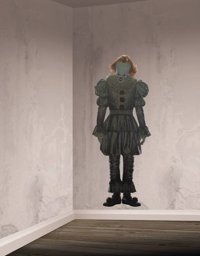 IT Pennywise Wall Decal, Black/Red, 5 1-4-ft, Indoor Decoration for Halloween Front_Flat