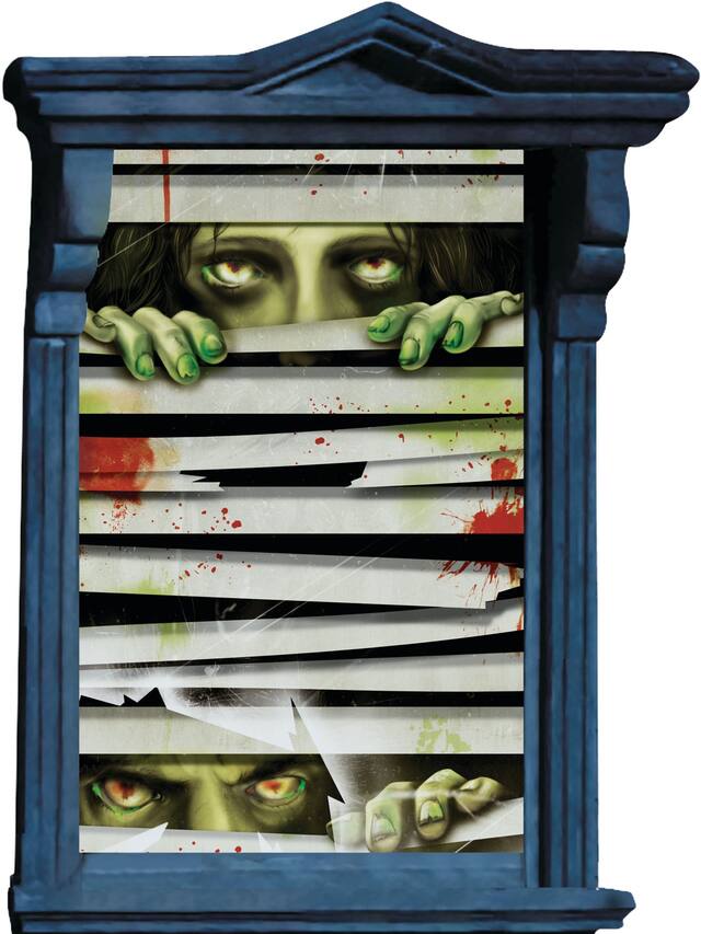 Zombie Glowing Peeping Window Prop, Green/White, 65-in, 2-pk, Indoor Decoration for Halloween Front_Flat