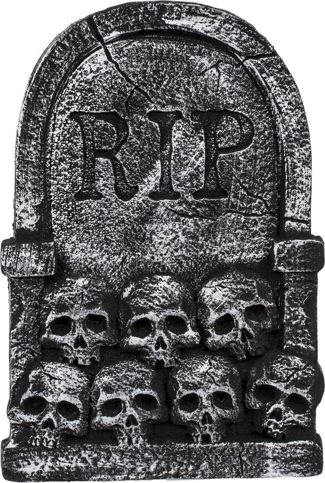 "RIP" Skull Graveyard Tombstone with Stakes, Grey, 22-in, Outdoor Decoration for Halloween Front_Flat
