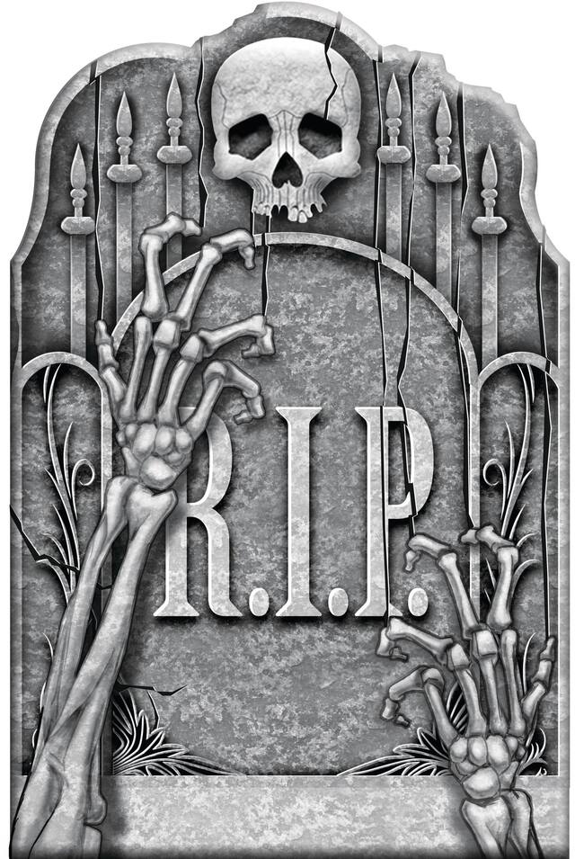 "RIP" Skull Clawing Hands Graveyard Tombstone with Stakes, Grey, 22-in, Outdoor Decoration for Halloween Front_Flat