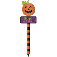 Piquet de pelouse citrouille lanterne étincelante Happy Halloween, 21-1/2 po, orange/violet, décorations d'extérieur pour l'Halloween Front_Flat