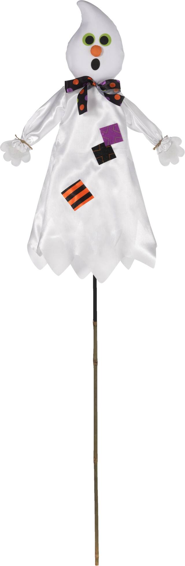 Fantôme sur piquet, blanc, 47 po, décoration d'extérieur pour l'Halloween Front_Flat