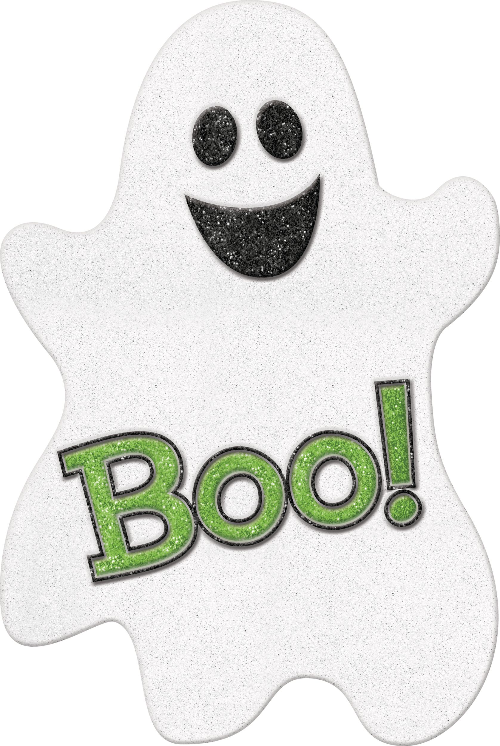 Fantôme sur piquet scintillant, blanc, 22 po, décoration d'extérieur pour l'Halloween Front_Flat