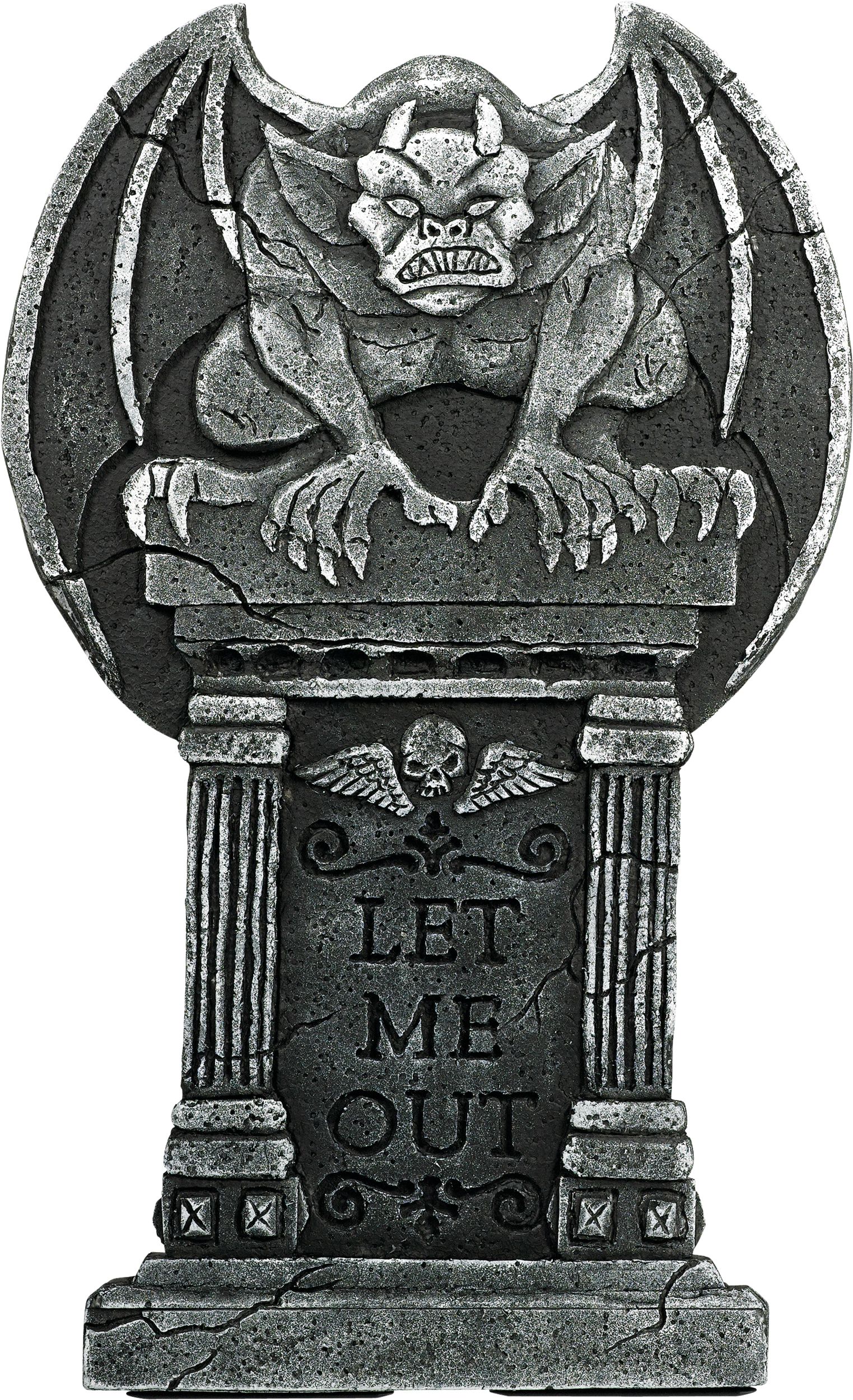 "Let Me Out" Devil Gargoyle Graveyard Tombstone, Grey, 18-in, Outdoor Decoration for Halloween Front_Flat
