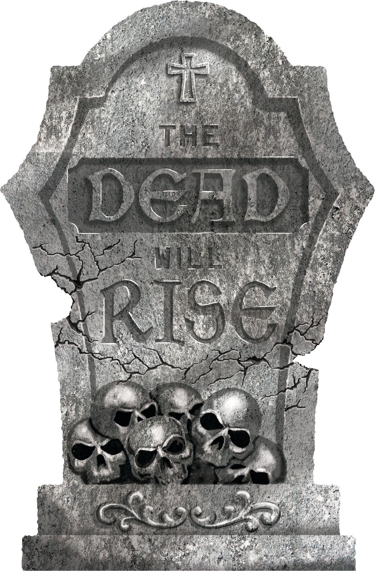 "The Dead Will Rise" Skull Graveyard Tombstone, Grey, 22-in, Outdoor Decoration for Halloween Front_Flat